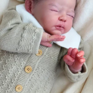 Aaron Reborn Baby Doll – 21" Sleeping Baby with Rooted Black Mohair & Mottled Skin
