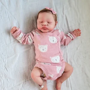 Lelou Full Body Silicone Reborn Baby Girl – 16.5" Sleeping Preemie with Suri Alpaca Hair