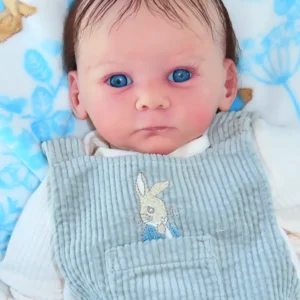 Mathis – 19" Awake Newborn  Reborn Baby Doll with Blue Eyes & Rooted Curly Mohair