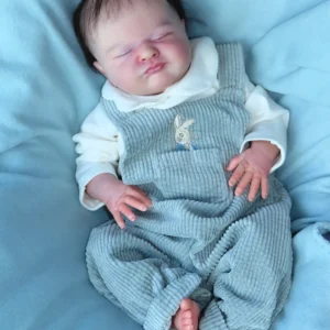 Max – 20" Sleeping Vinyl Newborn Reborn Baby Doll with Curly Black Mohair & Peaches & Cream Skin
