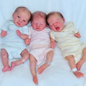 Triplets Reborn Babies – 18" Preemie Newborns with Blue Eyes, Rooted Mohair & Realistic Skin Details